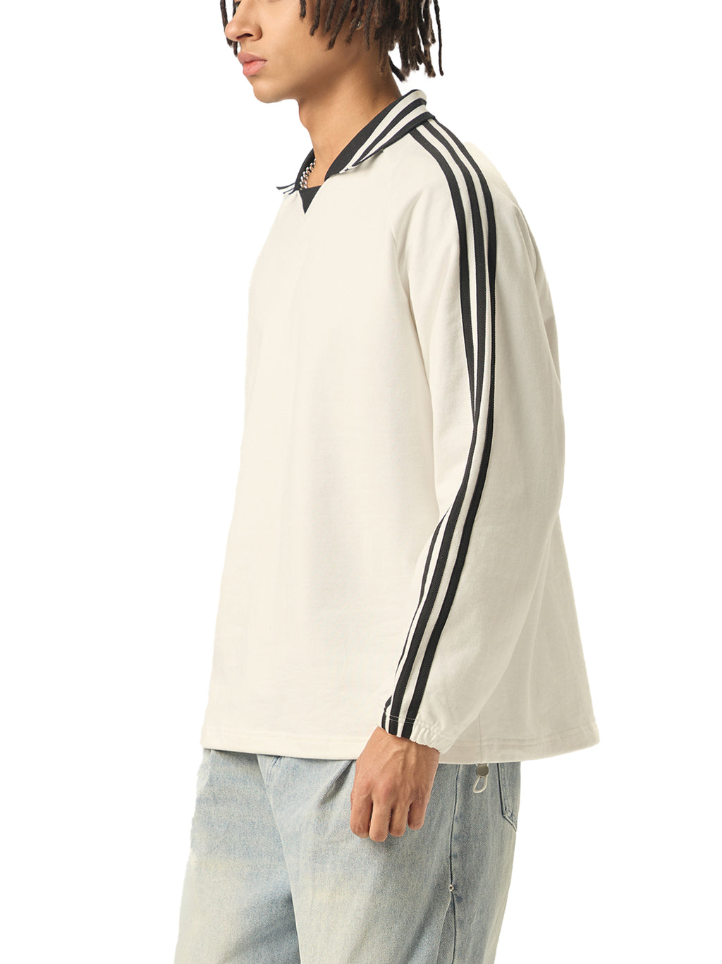 Mira Contrast Striped Lapel Collar Sweatshirt