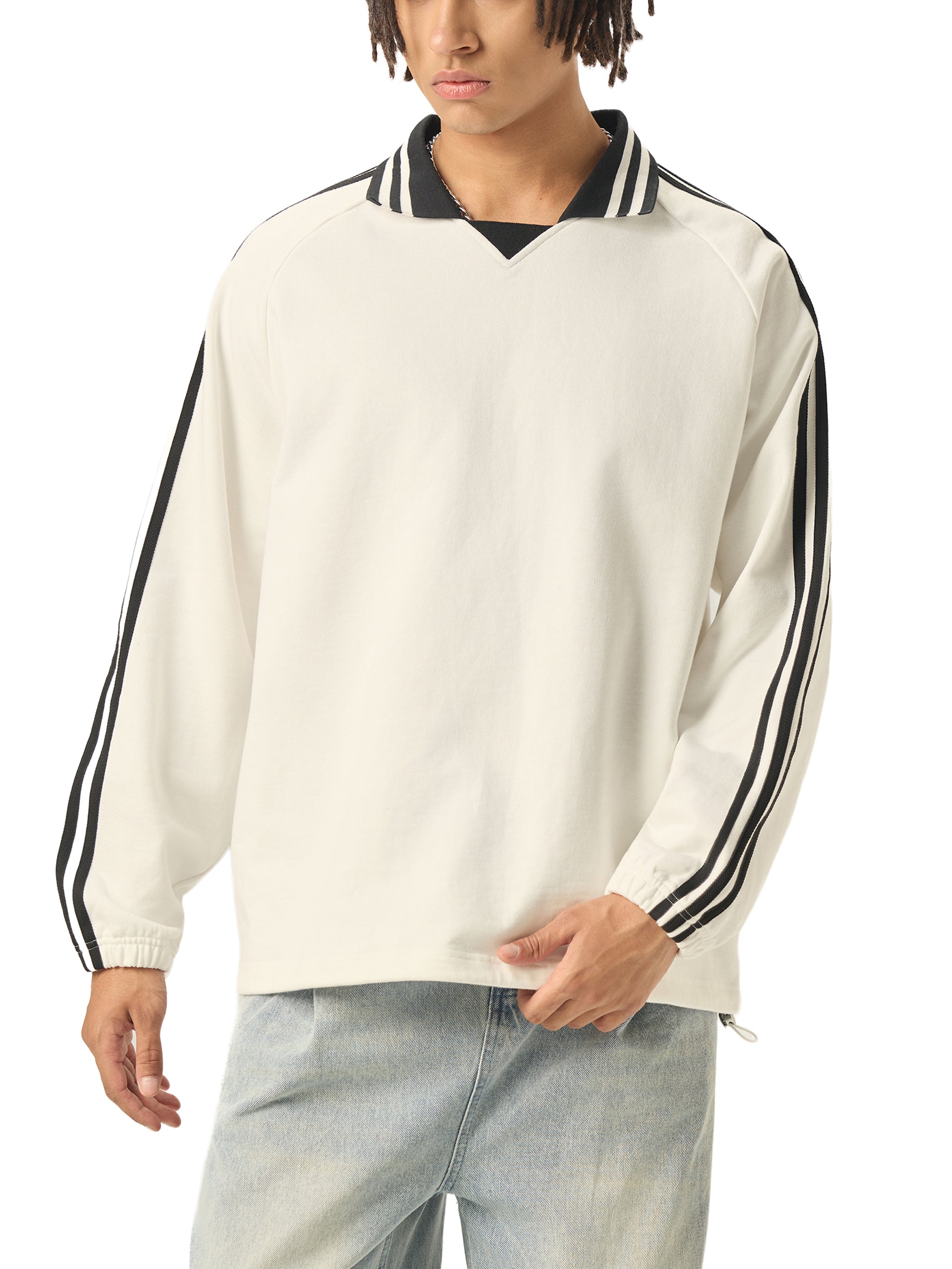 Mira Contrast Striped Lapel Collar Sweatshirt