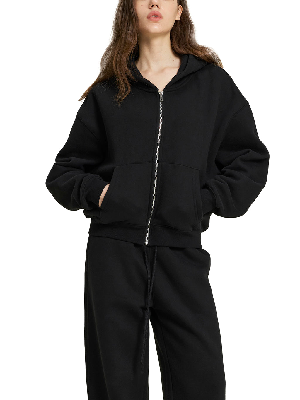 Mira Fleece Zip-Up Boxy Hoodie