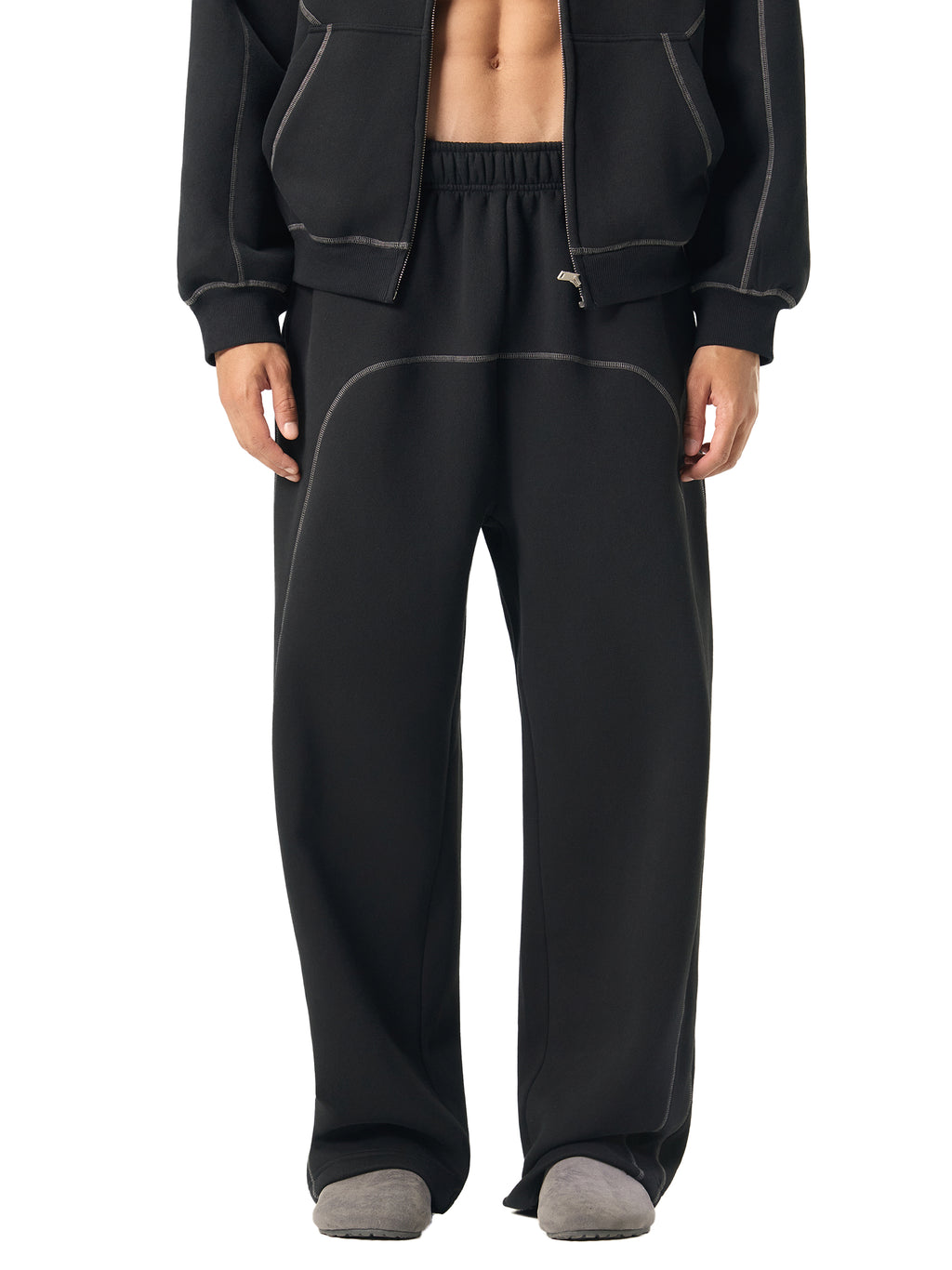 Mira Contrast-Stitched Fleece Sweatpants