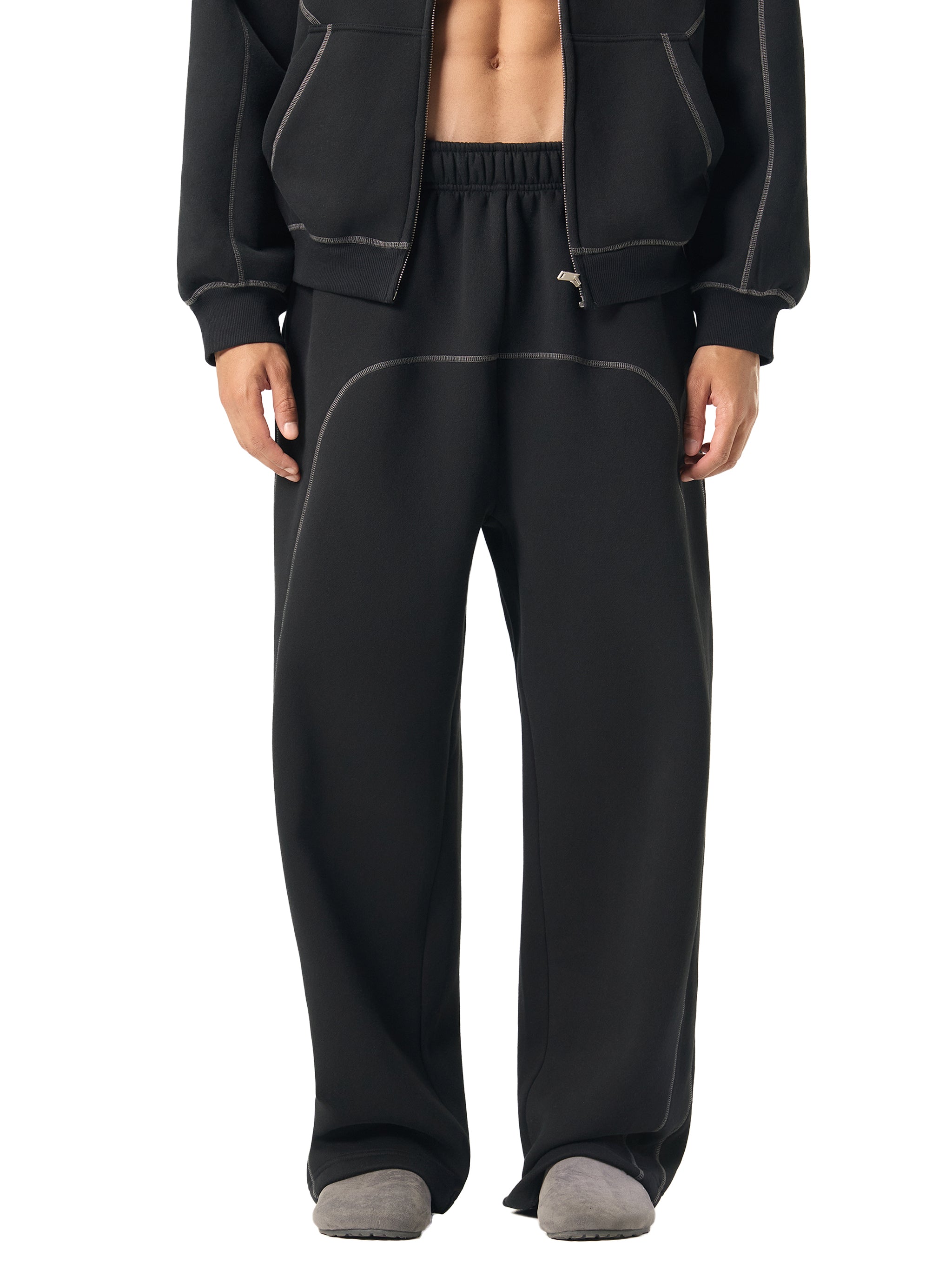 Mira Contrast-Stitched Fleece Sweatpants
