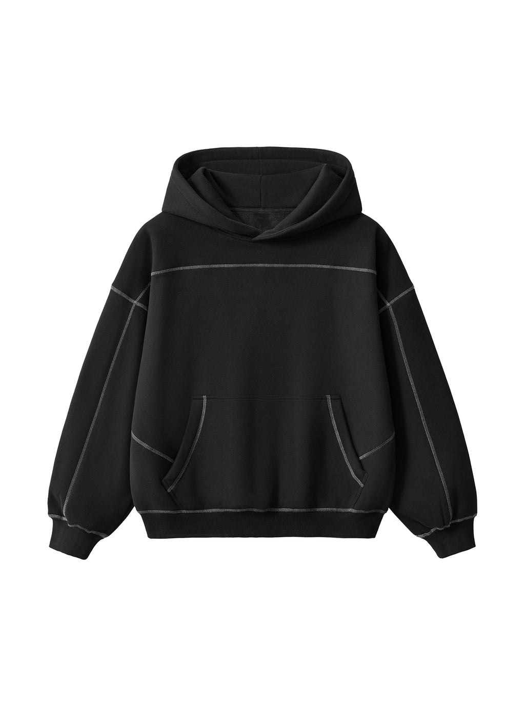 Mira Contrast-Stitched Boxy Fleece Hoodie